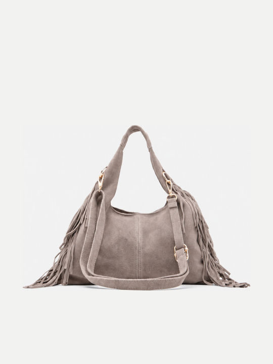 Fabric Women's Shoulder Bag Suede With Beige Fringes