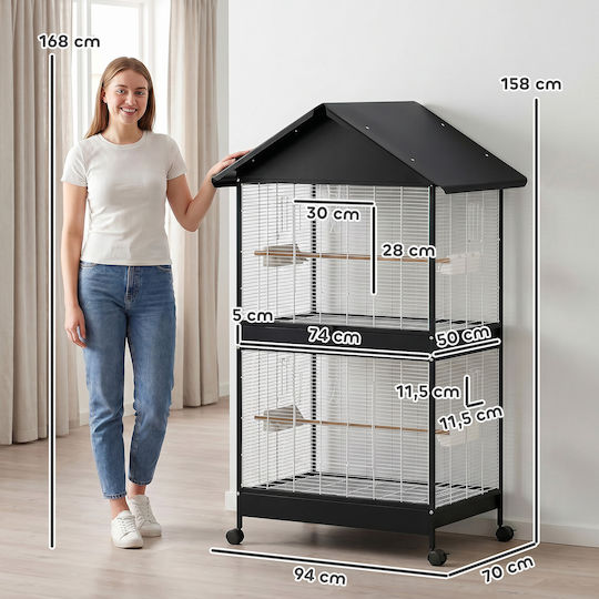 Pawhut Hölzernes Vogelkäfig Schwarz