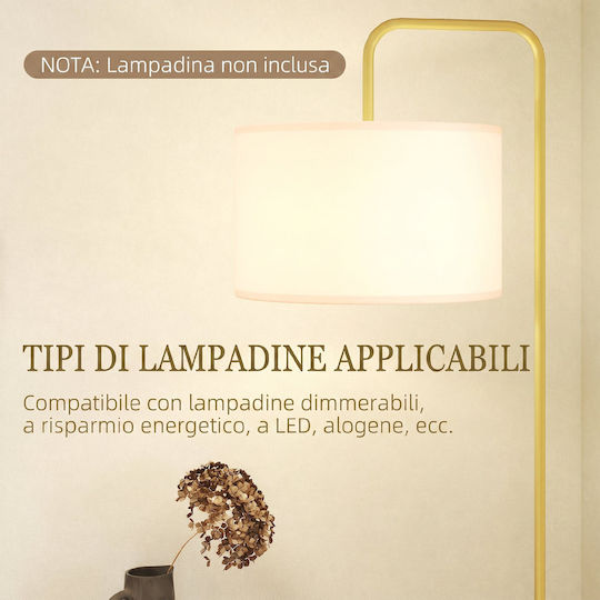 HomCom Floor Lamp H163.5cm with E27 Lamp Bulb Base Gold