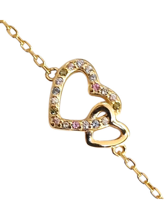 Prince Silvero Damentraegerarmband mit Herz-Design aus Silber Vergoldet mit Zirkon 15cm