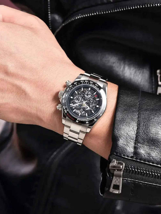 Pagani Design Ceas Bărbătesc 40mm Cronograf Automat cu Brățară din Oțel Silver/black