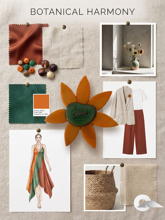 Pin Flower Fabric Orange