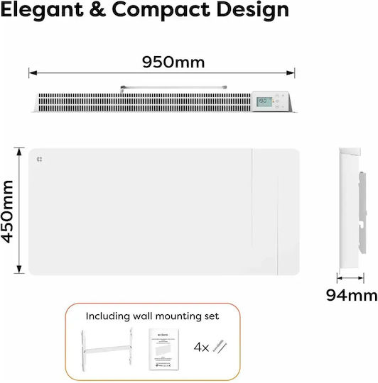 Ciarra Стенен конвектор 2000W с електронен термостат и WiFi 95x45cm Бял