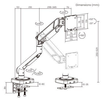 Brateck Бюро стойка за монитор до 49" с рамо (LDT111-C012)