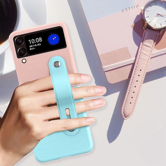 Skin Contrast Wristband Folding Hard Case Support Ice Blue and Dark Blue Samsung Galaxy Z Flip3