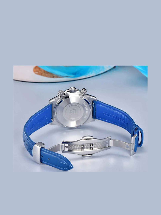 Pagani Design Ceas Dama 36mm Cronograf Baterie Cu Curea Din Piele Albastră