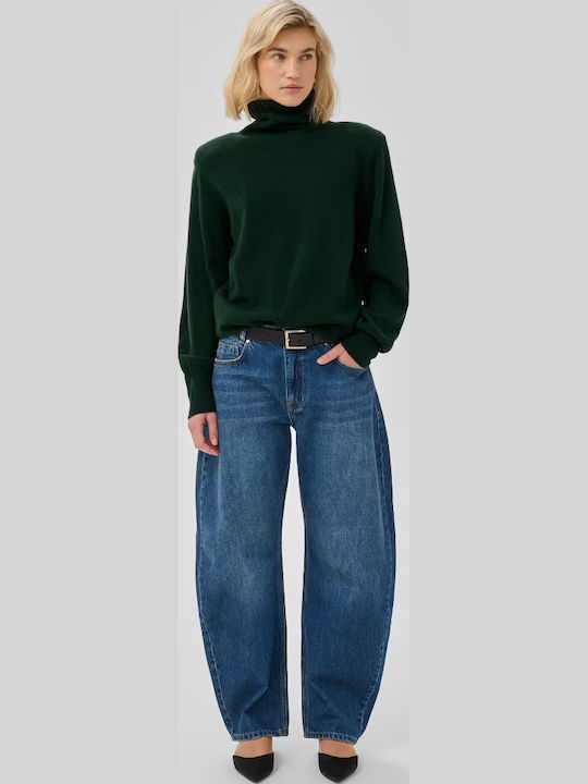 Women's Long Sleeve Woolen Turtleneck Sweater Dark Green