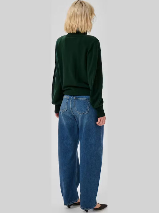Women's Long Sleeve Woolen Turtleneck Sweater Dark Green