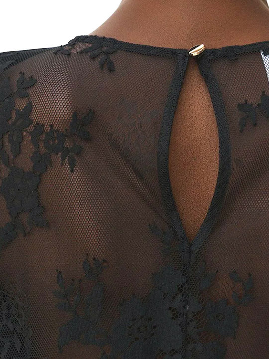 Women's Satin Blouse with Black Lace