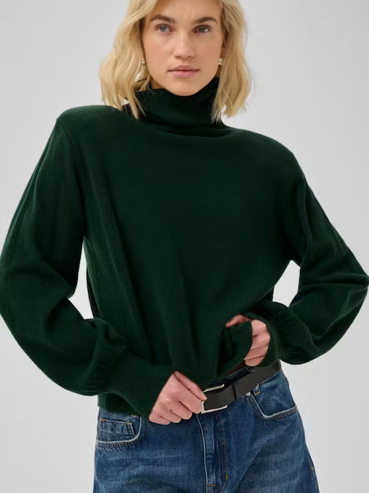 Women's Long Sleeve Woolen Turtleneck Sweater Dark Green