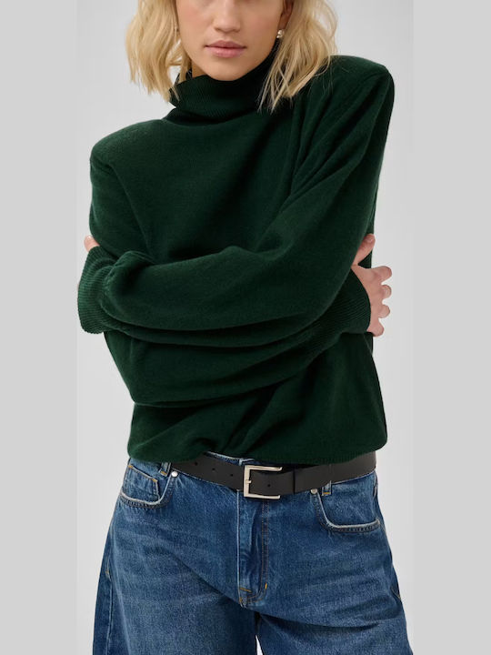 Women's Long Sleeve Woolen Turtleneck Sweater Dark Green