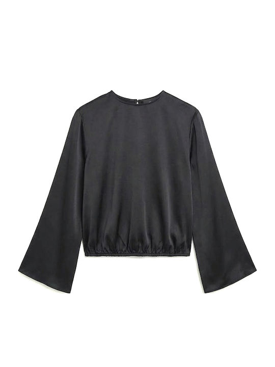 Women's Satin Blouse with Black Lace