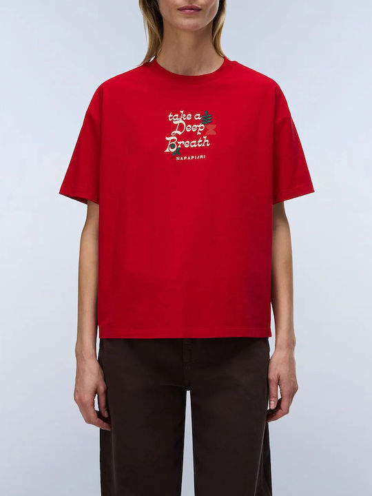 Napapijri Women's Cotton Short Sleeve Blouse Red