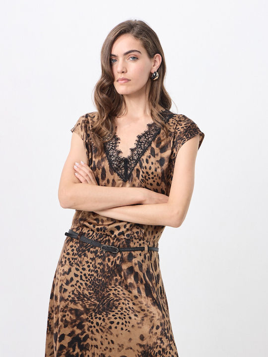Damen Bluse Ärmellos mit V-Ausschnitt Tierdruck Braune