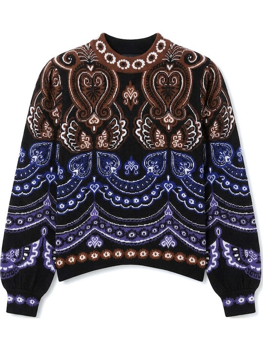 Women's Brown-Black-Blue Sweater