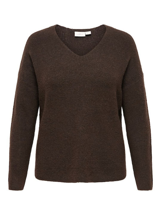 Women's Long Sleeve Sweater with V-Neck Brown