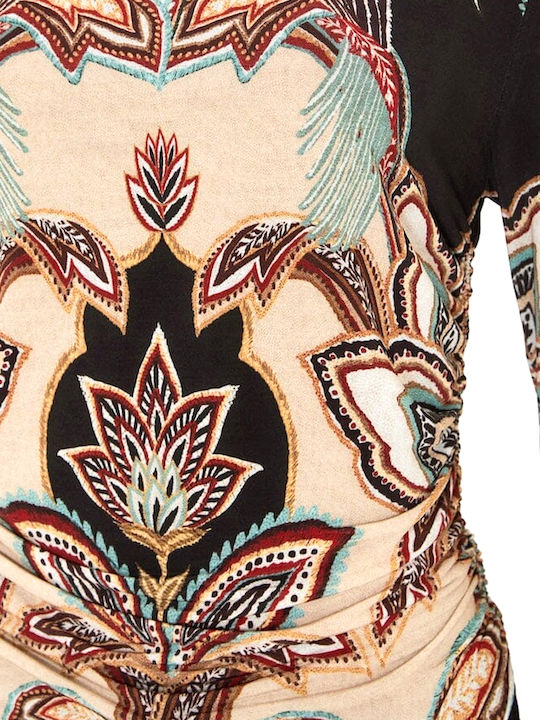 Women's Long Sleeve Floral Blouse Ecru Black Bordeaux