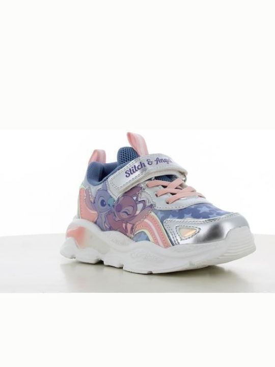 Stitch Kids Sneakers Anatomic with Hoop & Loop Closure & Lights Silver