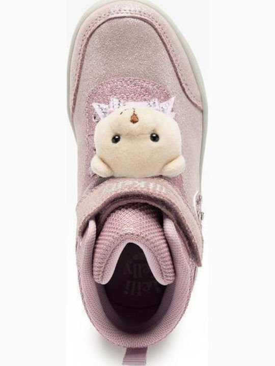 Cipria Kids Sneakers with Hoop & Loop Closure and Pink Lights