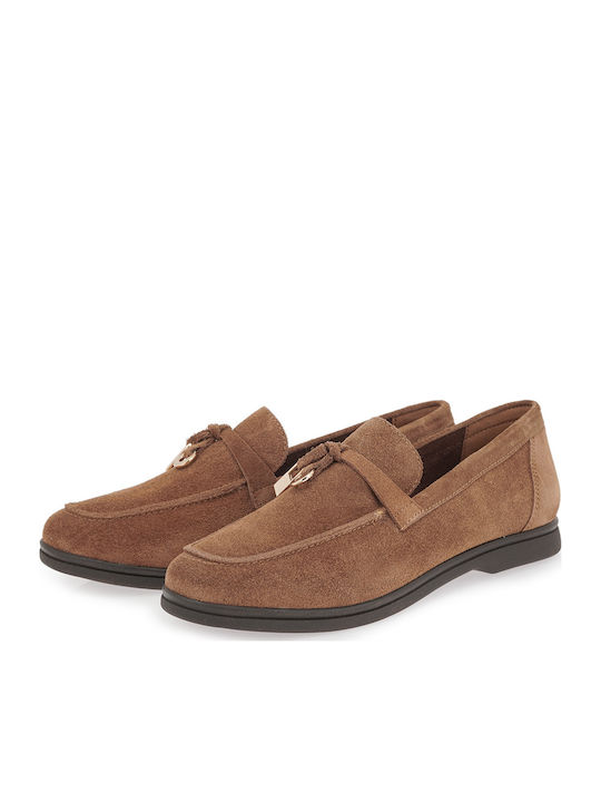 Leather Women's Loafers In Tabac Brown Color