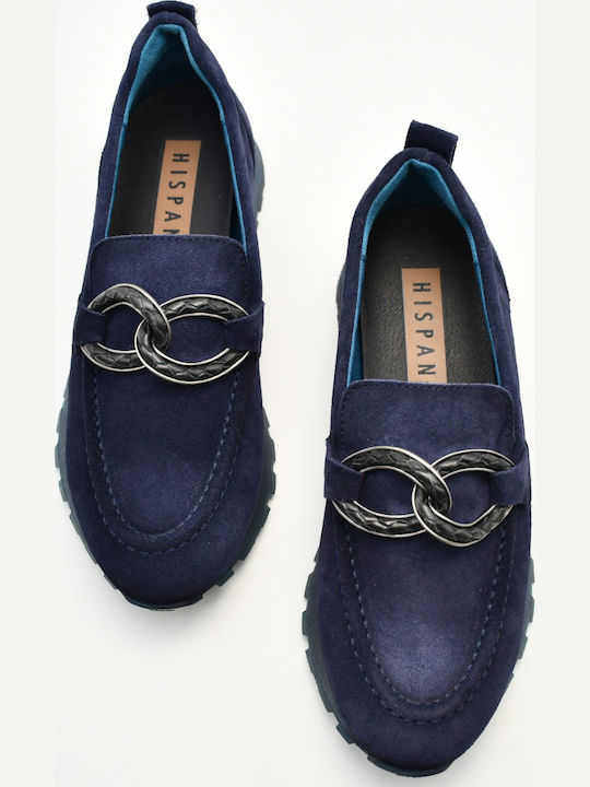 Damen Mokassins Aus Leder In Blau Farbe