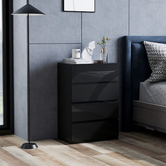 Chest of Drawers Wooden with 4 Drawers Black 55x34x80cm