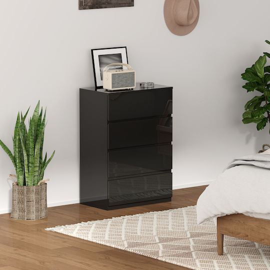 Chest of Drawers Wooden with 4 Drawers Black 55x34x80cm
