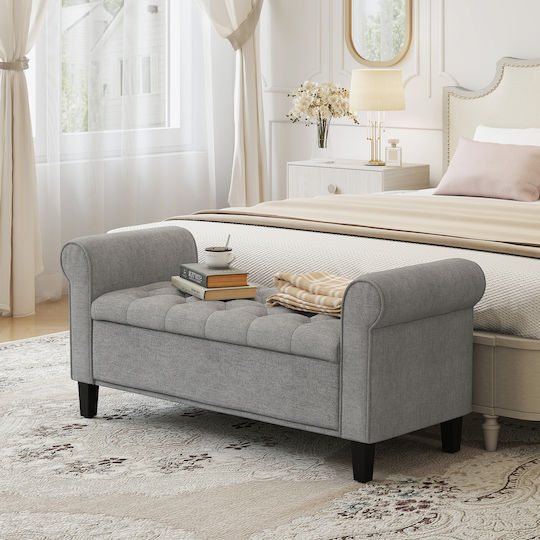 Living Room Stool Bed with Storage Space Upholstered in Fabric Light Grey