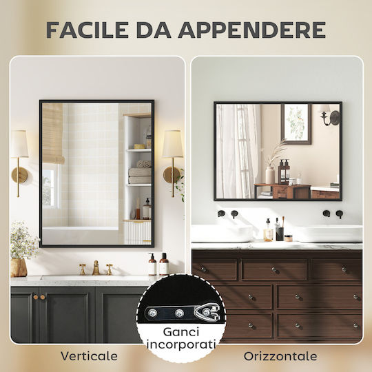 HomCom Oglindă de Perete cu Cadru de Sticlă Negru 90x70cm