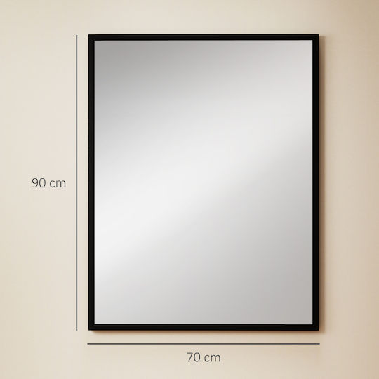 HomCom Oglindă de Perete cu Cadru de Sticlă Negru 90x70cm