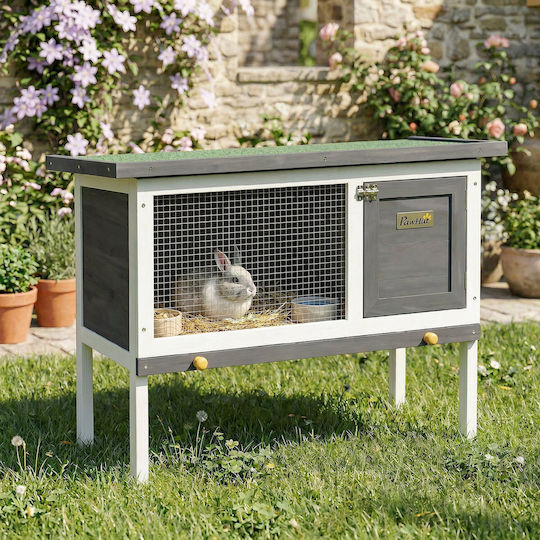 Pawhut D51-141V01GY Cușcă Din Lemn Pentru Iepuri 51x65cm