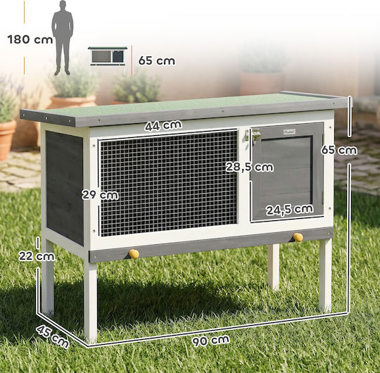 Pawhut D51-141V01GY Cușcă Din Lemn Pentru Iepuri 51x65cm