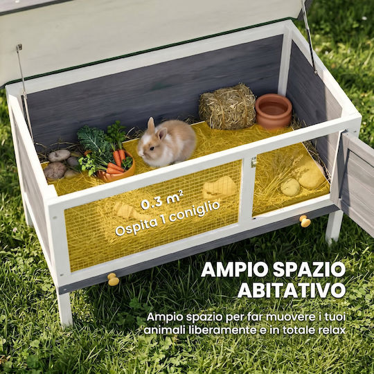 Pawhut D51-141V01GY Cușcă Din Lemn Pentru Iepuri 51x65cm