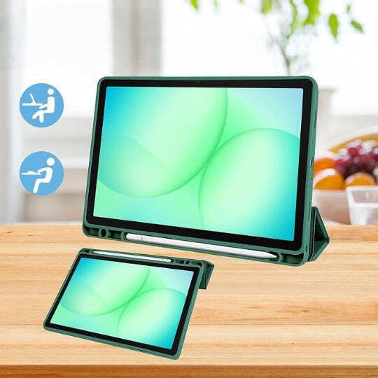 Умeн трикратен флип калъф с държач за писалка Samsung Galaxy Tab A9 Plus зелен