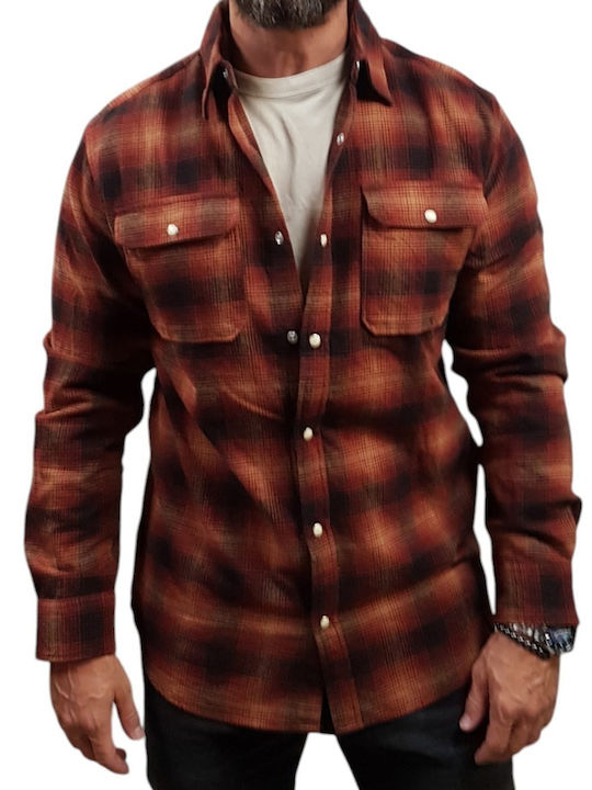 Jack & Jones Дълъг Ръкав Overshirt в Стандартна Кройка Каре Кафяв