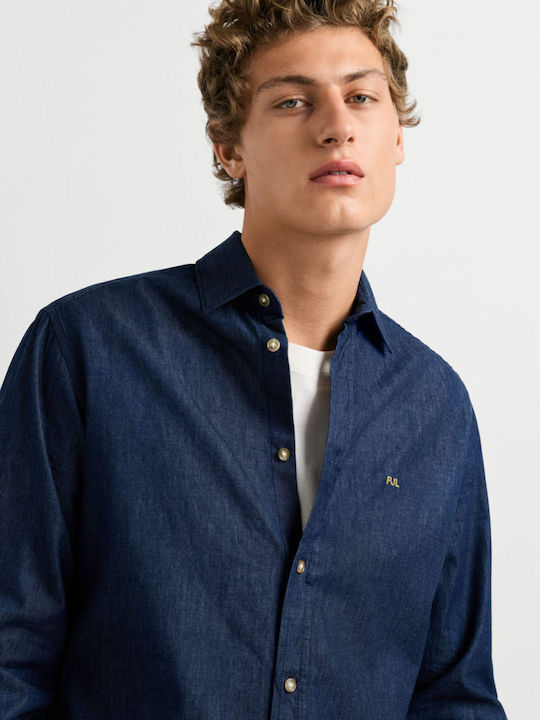 Cămașă Denim Mânecă Lungă În Linie Îngustă