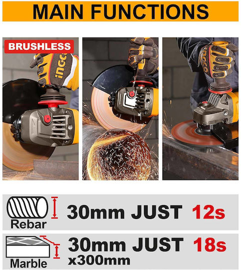 Ingco CAGLI4260182 Ъглошлайф 230mm На Батерия 2x4Ah