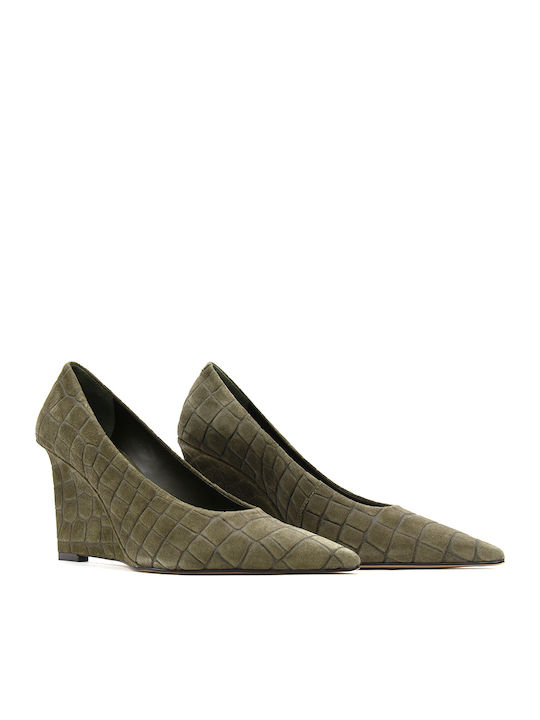 Wildleder Pumps mit Hohem Absatz Khaki