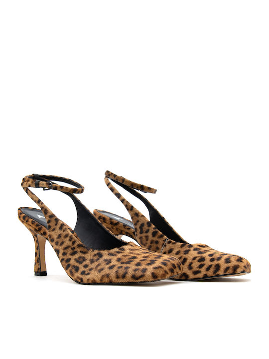 Leder Pumps mit Riemchen & Hohem Absatz Braun