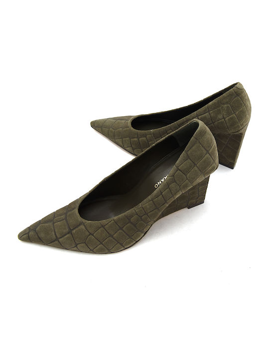 Wildleder Pumps mit Hohem Absatz Khaki