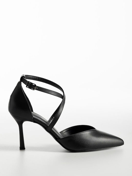Pantofi Cu Toc Stiletto Cu Baretă Negri X27-069-0775 D-Negru