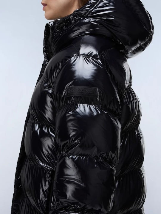 Long Women's Puffer Jacket for Winter Black