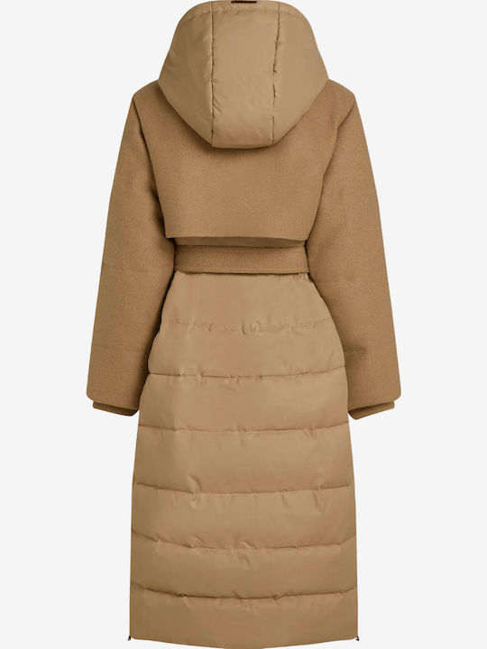 Дълго дамско Puffer яке за зима Camel