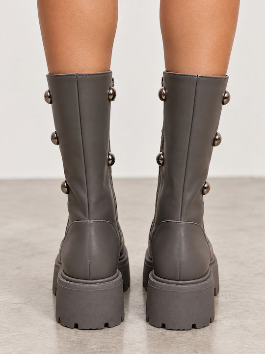 Leather Women's Grey Ankle Boots
