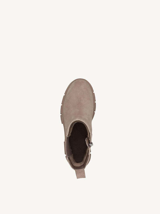 Leather Women's Chelsea Ankle Boots with Mid Heel Beige