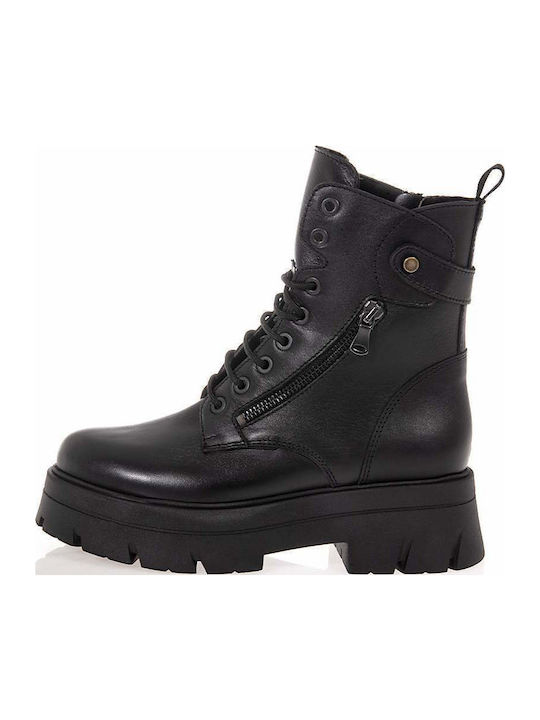 Leder Damen Kampfstiefel Schwarz