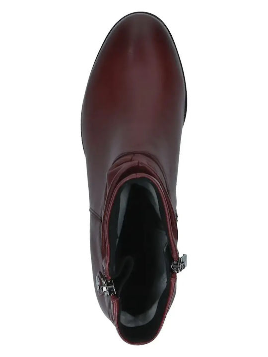 Leder Damen Stiefeletten mit Mittelhohem Burgundischem Absatz