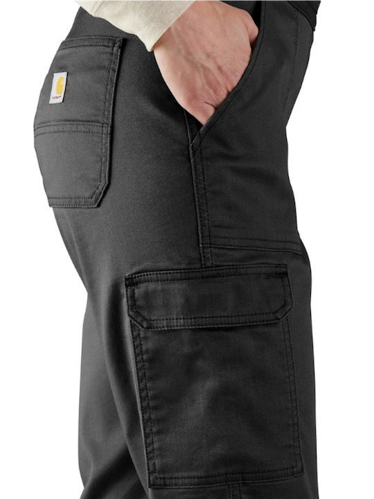 Damen Stoff Fracht Hose mit Gummiband in Entspannte Passform Schwarz