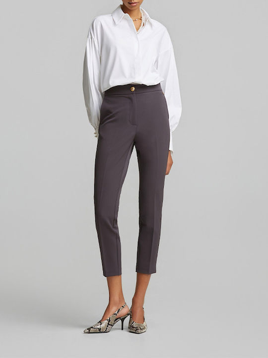 Women's Fabric Trousers with Elastic Grey