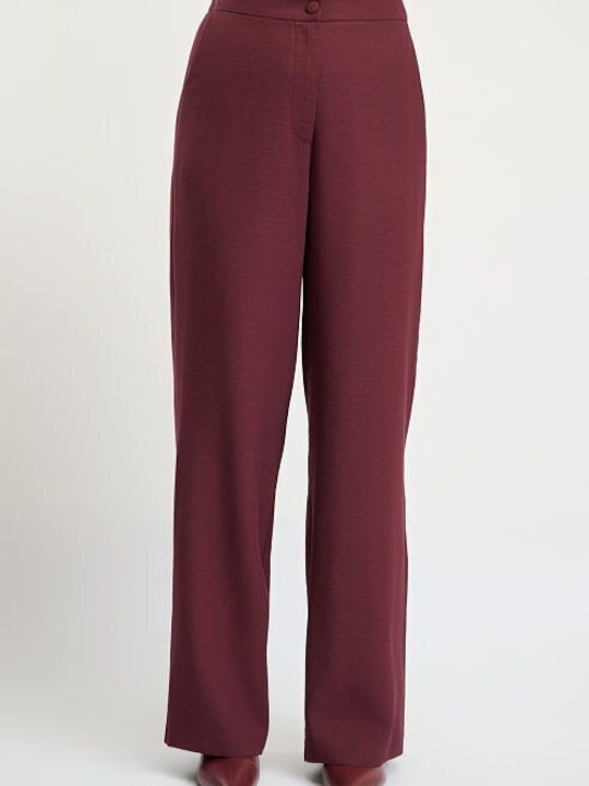 Damen Hochbund Pantaloons mit Gummiband in Schlank Passform Burgundisch